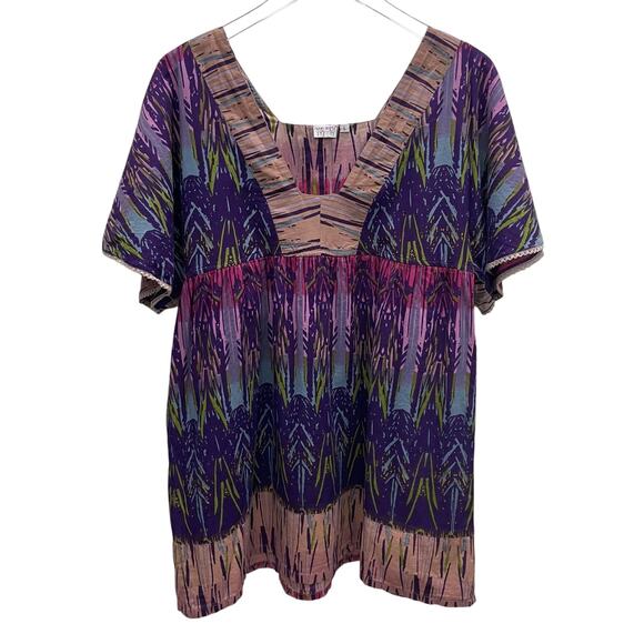 Funky People Vibrant Print Boho Tribal Tunic Top Size Large - Picture 1 of 8